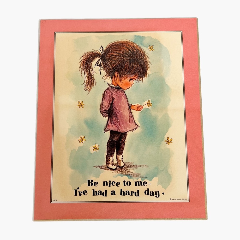 Vintage 1971 Fran Mar “Be nice to me- I’ve had a hard day” Wall Plaque Moppets